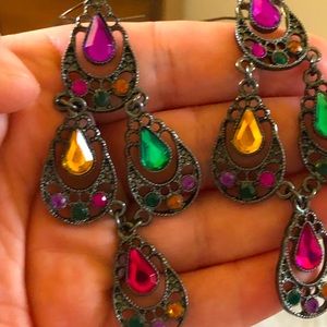 Multi color long dangle earrings